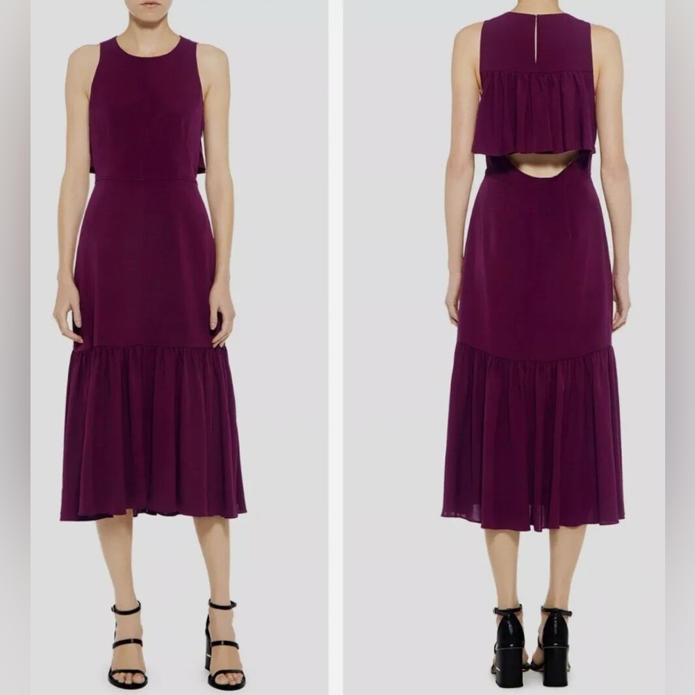 Rebecca Taylor Sugar Beet Sleeveless Cutout Midi Flounce Hem Ruffle Back Dress 2